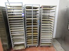 3 x mobile oven tray racks with trays