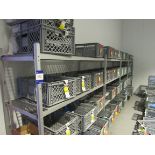 Large quantity of plastic baskets and shelving uni