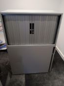 Tambour fronted cabinet with 3 drawer storage Approx. 1200mm (h) x 800 (w) x 420 (d)