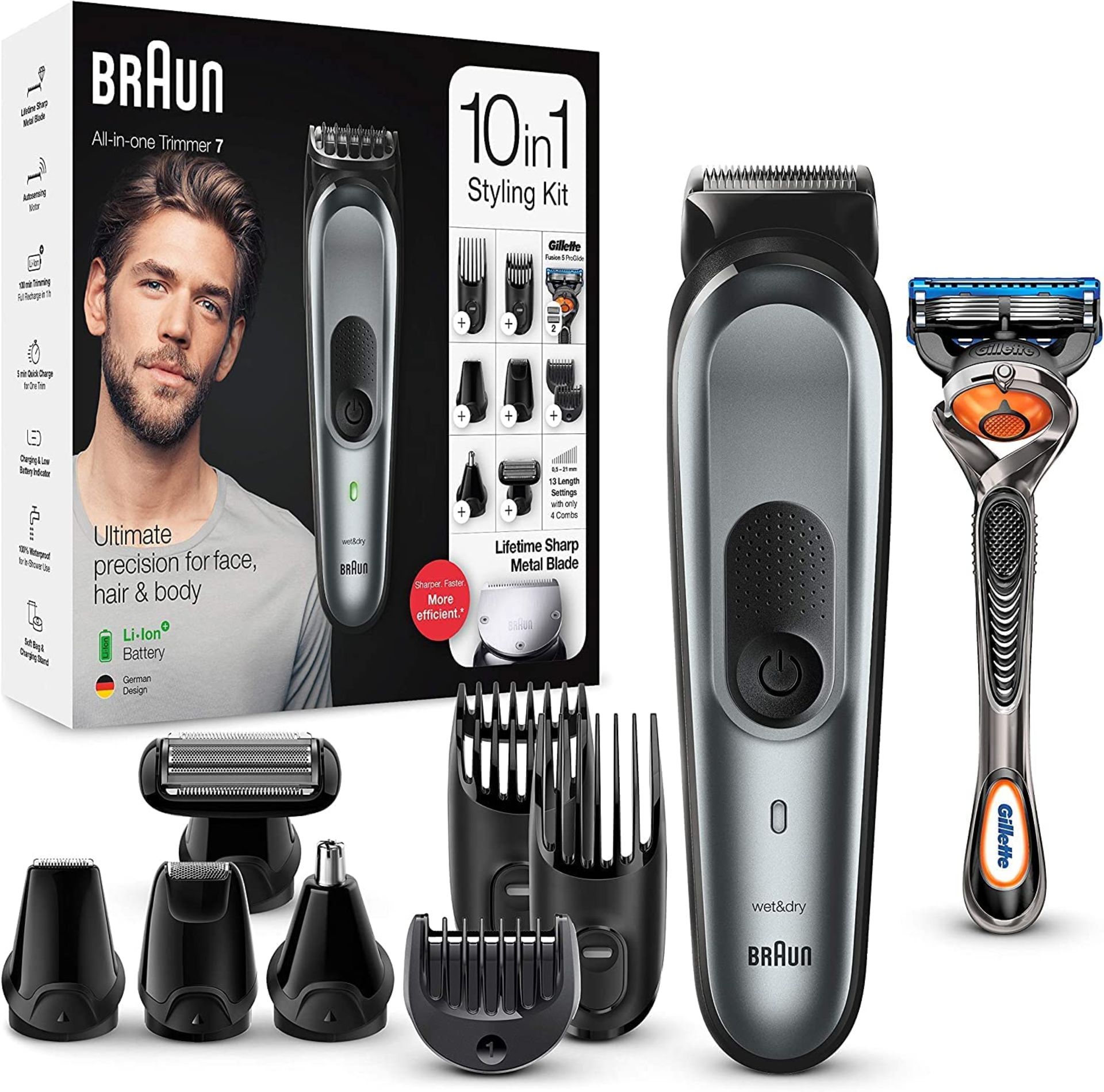 Braun 10-in-1 All-in-one Trimmer 7 MGK7221, Beard Trimmer for Men, Hair Clipper and Body Groomer wit