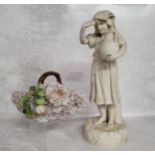 A Robinson & Leadbeater Parian ware figure of a young female water carrier; a continental ceramic