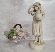 A Robinson & Leadbeater Parian ware figure of a young female water carrier; a continental ceramic