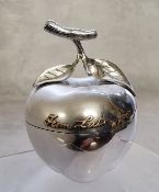 A novelty Victorian silver pill box in the form of an apple, hinged cover, applied gilt name &