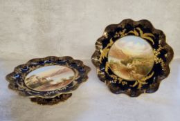 An Aynsley porcelain scallop edged tazza, painted with a view of and titled 'The Castle of