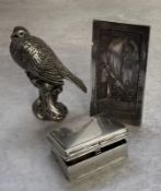 A white metal snuff box enclosing a hinged covered compartment, signs of gilding to inside 33.24g;