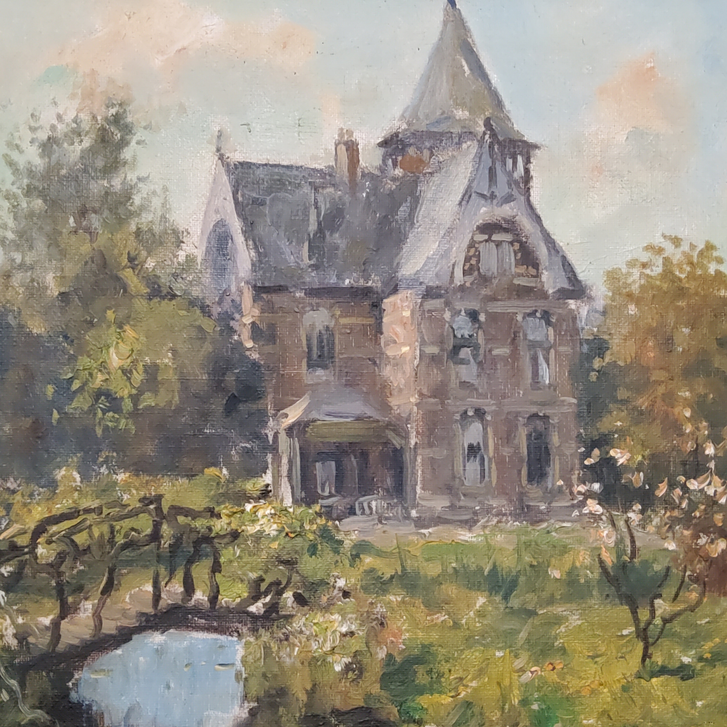 Dutch School (Early 20th century) Country House  Oil on canvas, indistictly signed. Period ornate - Image 3 of 3