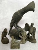 Tribal Art - various carved Dolomite stone African bird sculptures including two examples signed D.