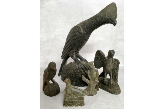 Tribal Art - various carved Dolomite stone African bird sculptures including two examples signed D.