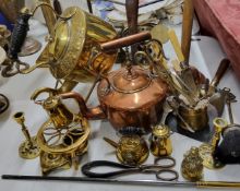 Metalware - a Victorian highly polished brass spirit kettle on stand; a Victorian copper kettle with