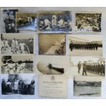 British Navy photographs and RP postcards including a British Submarime entering Venice; a ship