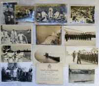 British Navy photographs and RP postcards including a British Submarime entering Venice; a ship