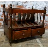 An early 19th century Regency rosewood Canterbury, two short drawers to base with six section rack