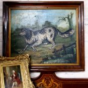 English School (Early/Mid 19th Century) A large Folk Art study of a working spaniel in the field