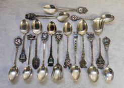 Various contintental silver souvenir teaspoons mainly 800 171g