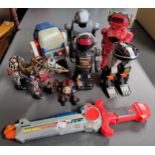 Various vintage Chinese toy robots including New Bright, transforming robot etc. (7)