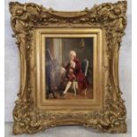 Attributed to A. Bagge The Cello Player oil on board  gilt frame 17 x 13cms