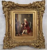 Attributed to A. Bagge The Cello Player oil on board  gilt frame 17 x 13cms