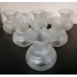 Six opaque etched glass lamp shades: approx 15cm heigh x 12.5 cm in dia