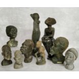 Tribal Art - carved Dolomite stone African bust sculptures, signed Colin Nyarumba and 'Ronnie',