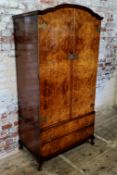 A fine quality well-figured Oriental inspired burr walnut wedding chest / single wardrobe