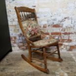 Early 20th century burr walnut and beach rocking chair Height 90cm (seat 42) 49cm wide x 70cm deep