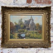 Dutch School (Early 20th century) Country House  Oil on canvas, indistictly signed. Period ornate