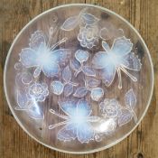 Amended descirption - A vintage French glass hanging ceiling light shade moulded in relief