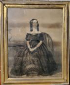 An original Victorian graphite and watercolour study of an elegant lady of title in period gilt