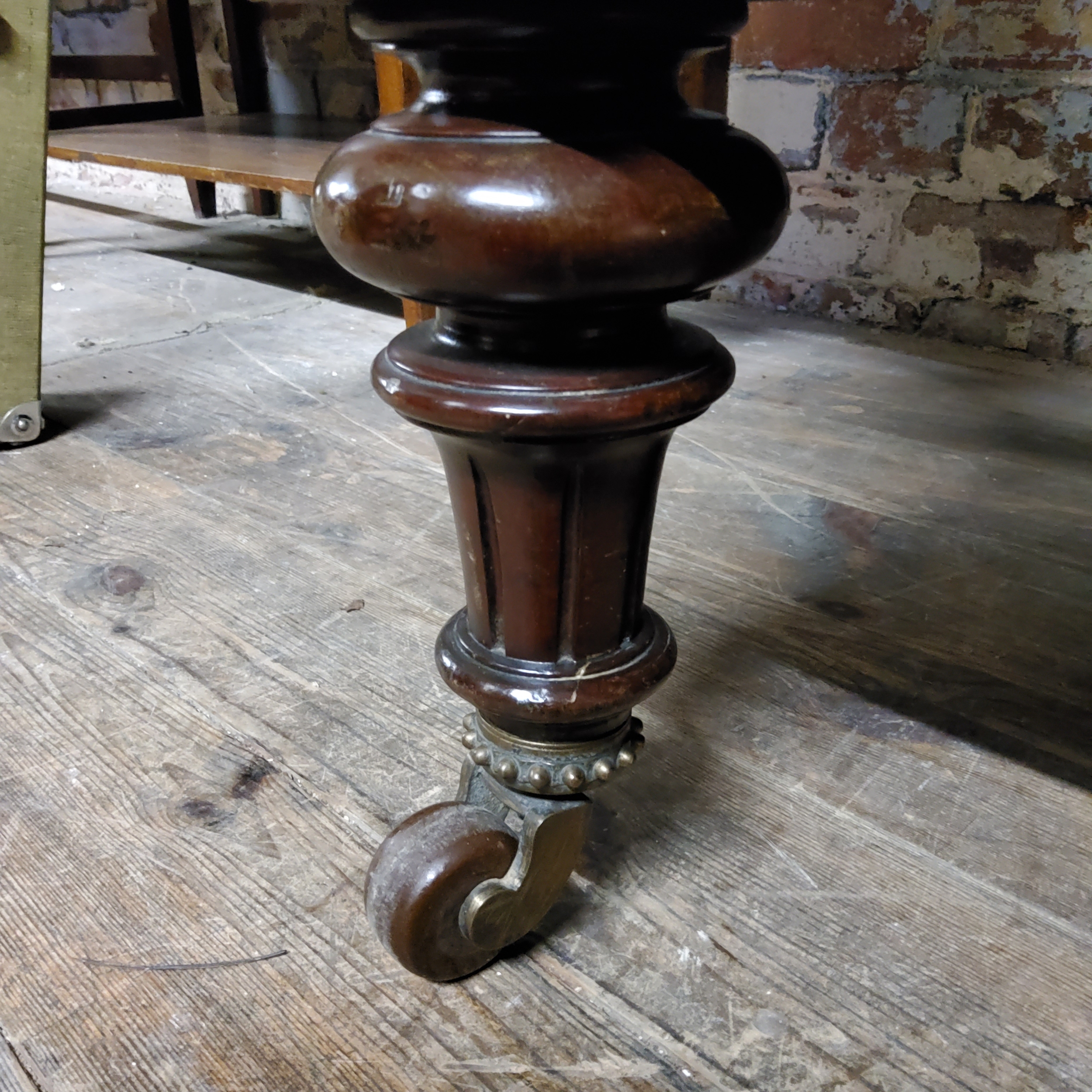 A Victorian mahogany chaise lounge, clean Royal blue upholstery, raised on reeded column legs, - Image 2 of 2