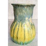 A Ruskin Pottery Crystalline Vase, green and yellow glaze, impressed RUSKIN ENGLAND, 15.5cms high