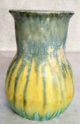 A Ruskin Pottery Crystalline Vase, green and yellow glaze, impressed RUSKIN ENGLAND, 15.5cms high