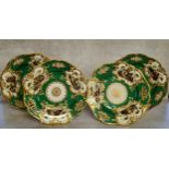 Four early 19th century wavy edge cabinet plates, possibly Minton, the apple green plates with