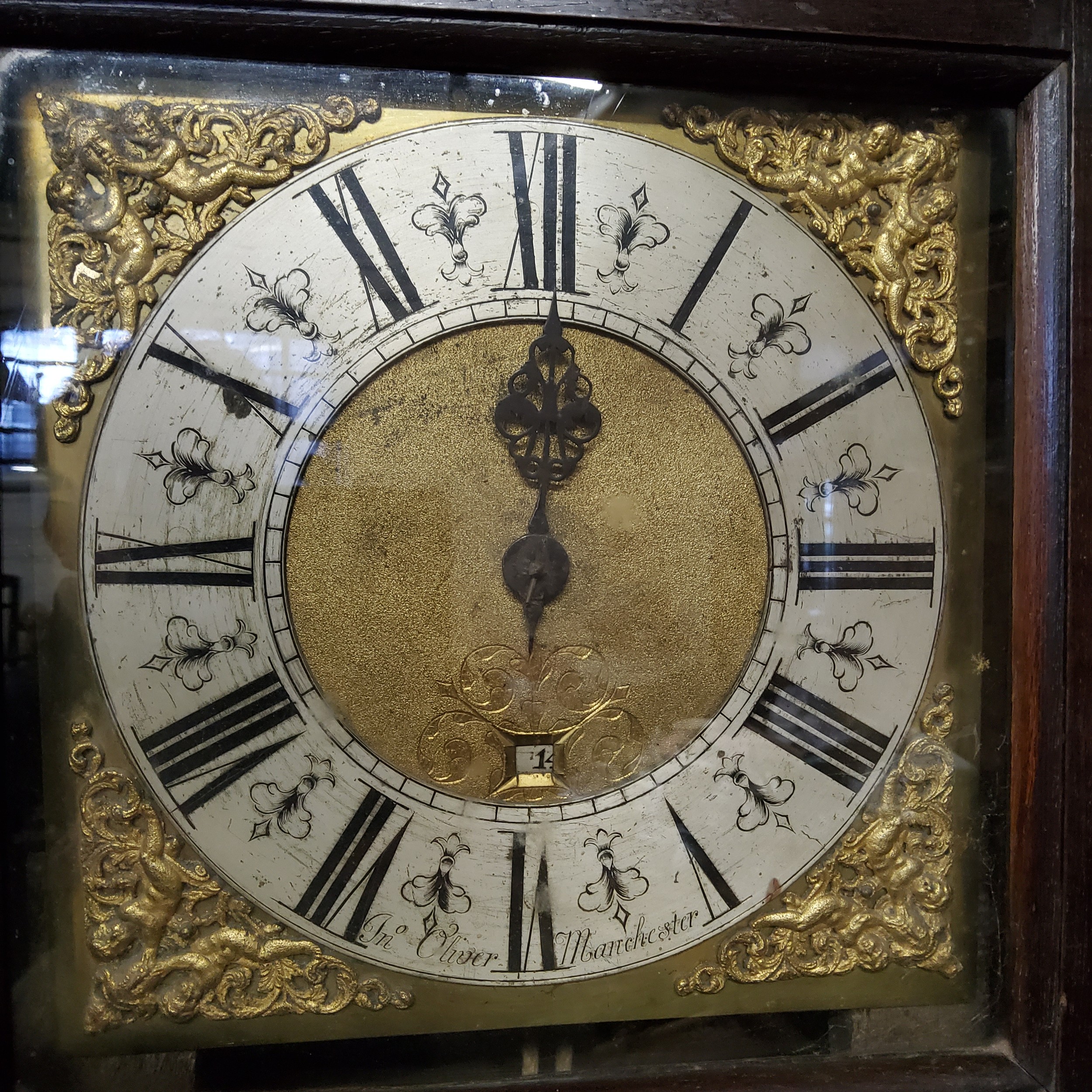 A George III English oak longcase clock, the oversailing ogee hood with decorative fretwork details, - Image 3 of 3