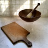 Kitchenalia  - a tactile 19th century sycamore treen pestle and mortar, cork stopper to base c.1860;