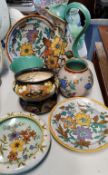 Gouda Pottery - a collection of Gouda pottery examples including ewer, bowls, cabinet plates etc
