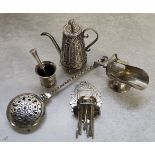 A Dutch silver including bed warmer, stamped XXX rubbed marks; coal scuttle, hallmarked with Passant