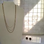 Two 9ct gold mirco curb necklaces; a 9ct gold twisted micro curb necklace; a pair of 9ct gold knot
