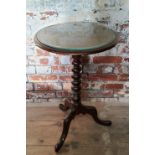 A late Victorian mahogany one piece dished top circular occasional/wine table, bobbin turned
