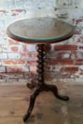 A late Victorian mahogany one piece dished top circular occasional/wine table, bobbin turned