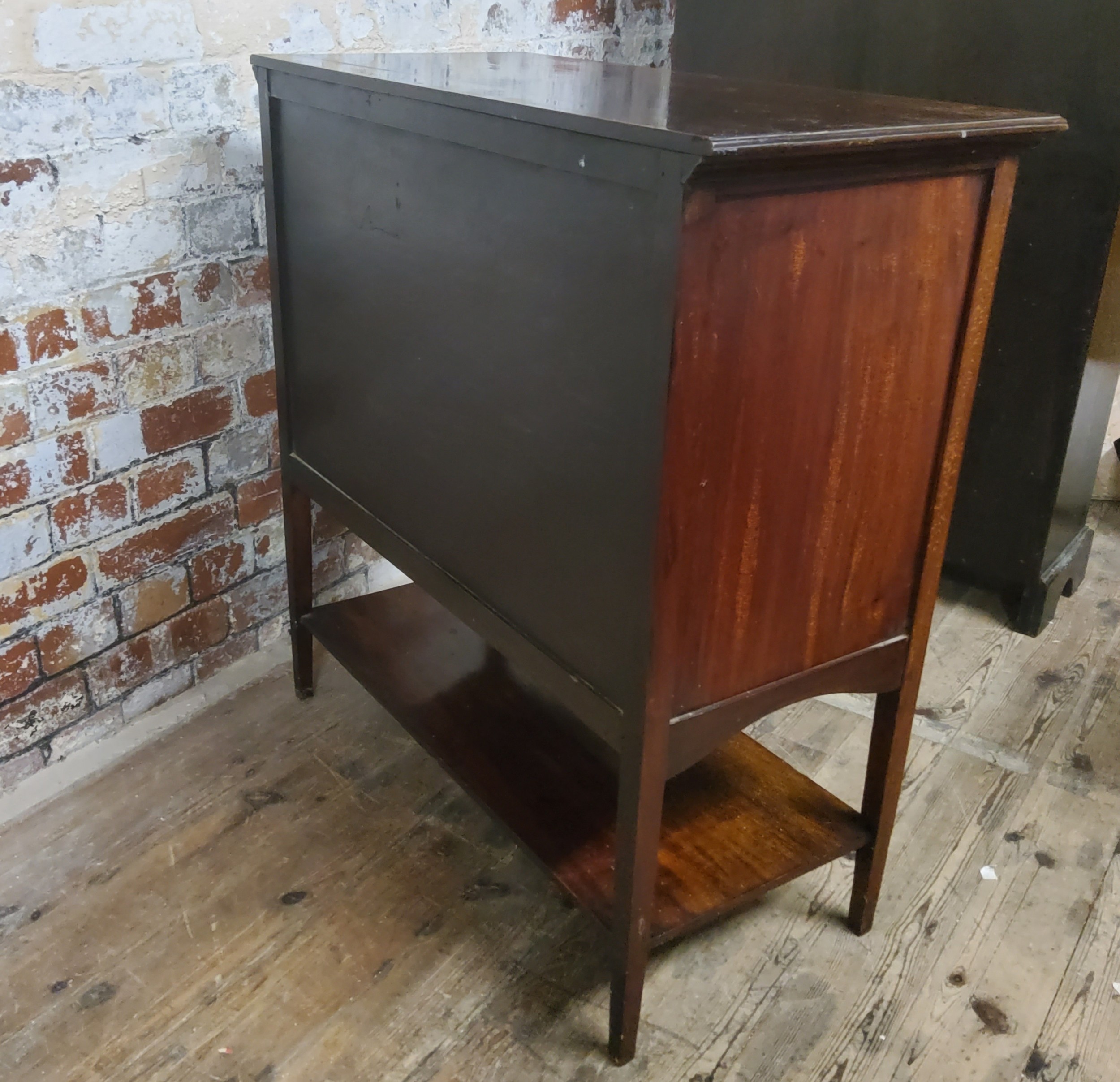 Edwardian mahogany music cabinet, with five sheet music drop drawers next to a cupboard. Excellent - Image 2 of 5