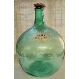 A substantial French carboy / demijohn with shield shaped label titled " Huile D'Olive ", cork