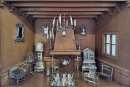 An unusual room diorama of a 18th century Dutch country house interior in a glazed oak display