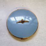 A vintage RAF Stratton compact, sky blue enamelled cover mounted with a winged RAF emblem