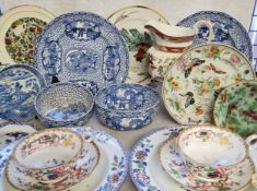 A 19th century Cantonese cabinet plate, seal stamped base; another smaller; 19th century hard