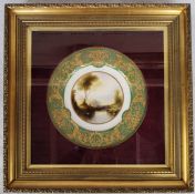 A Victorian Royal Worcester circular plate painted by Harry Davis, signed, Fishing by the Bridge,