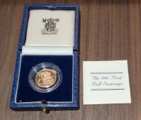 A 1983 Royal Mint Gold Proof Half Sovereign in original presentation box & COA