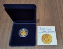 A 1982 Royal Mint Gold Proof Half Sovereign in original presentation box & COA