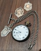 A silver cased pocket watch, white enamel dial, black Roman numerals, second subsidiary dial, a