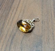 A large 9ct gold & citrine swivel fob,  40 x 26mm, rubbed Chester hallmark, 11.1g gross