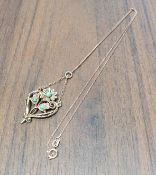 A Victorian 9ct gold Lavalier drop pendant set with round turquoise on a later 9ct rose mirco
